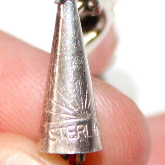 Vintage Sterling Silver Blue Cat Eye Glass Beaded Necklace - Picture 4 of 6